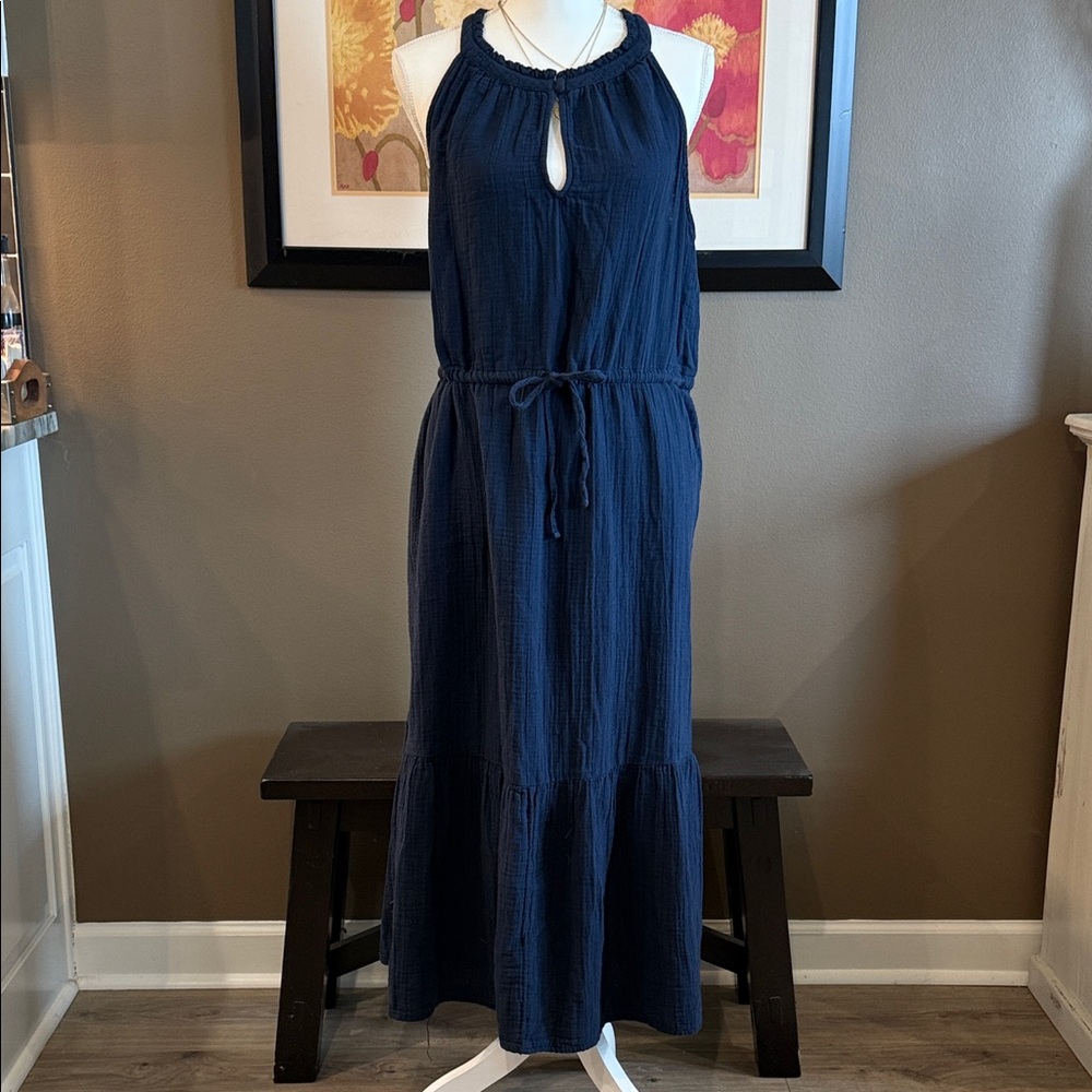TIME AND TRU Navy Tiered Boho Peasant Cotton Maxi Dress Size (XL) 16/18